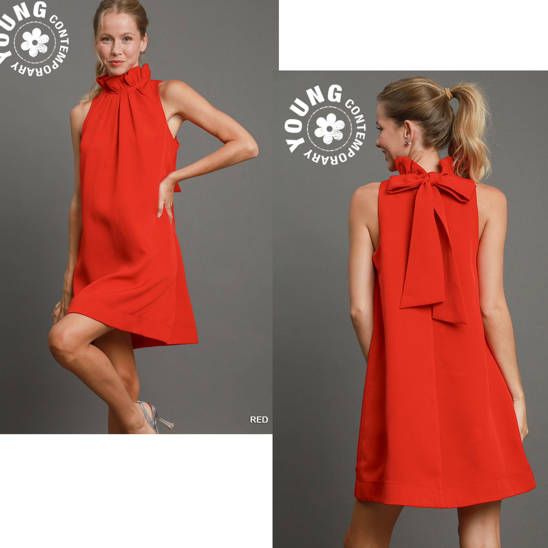 Umgee Red Back Bow Tie Swing Dress