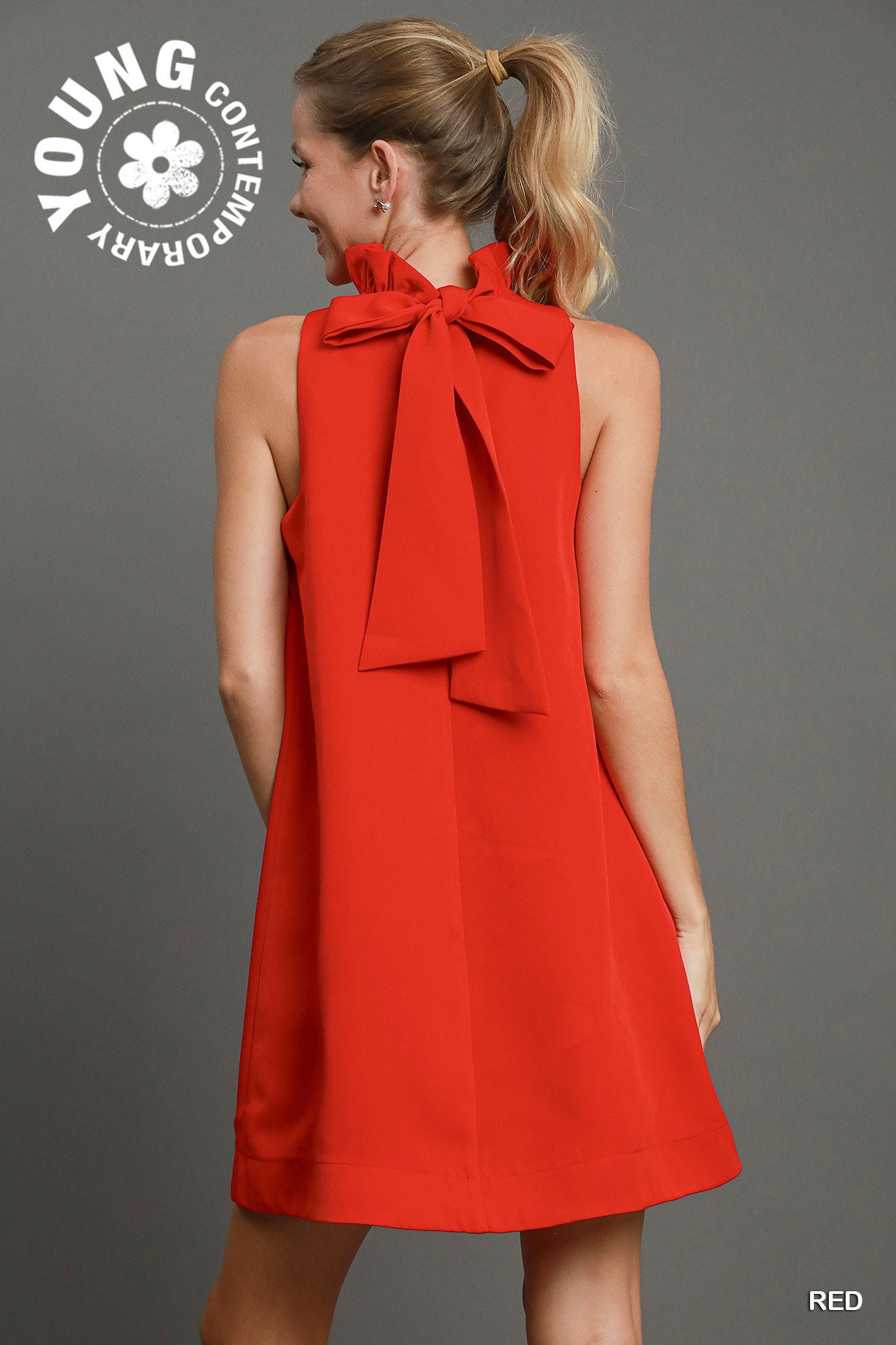 Umgee Red Back Bow Tie Swing Dress